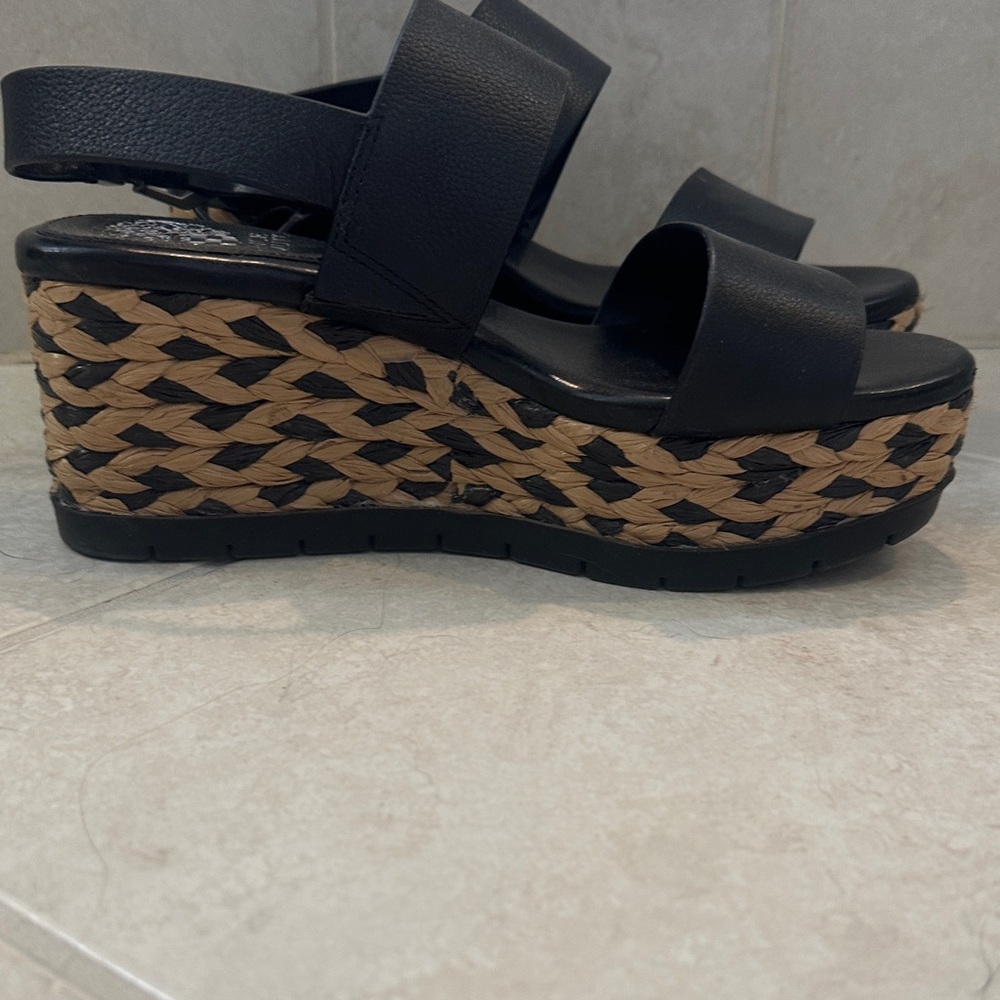 Vince Camuto Black and Tan Woven Wedges